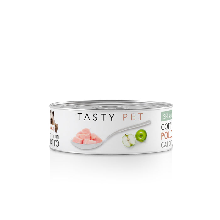 Tasty Pet Confezione di Alimento Completo Umido per Gatti - 5101 Sfilacci di Pollo e Mela